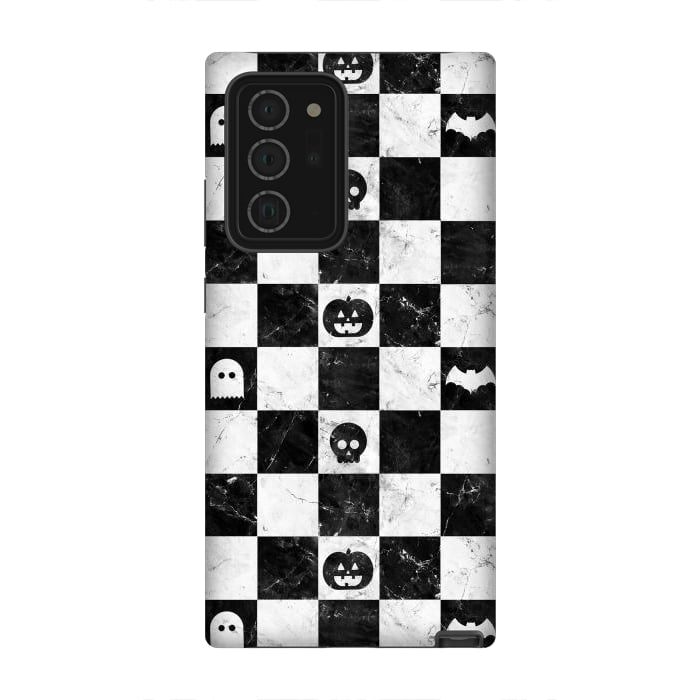 Galaxy Note 20 Ultra StrongFit Halloween checkered pattern - marble spooky monsters checks by Oana 