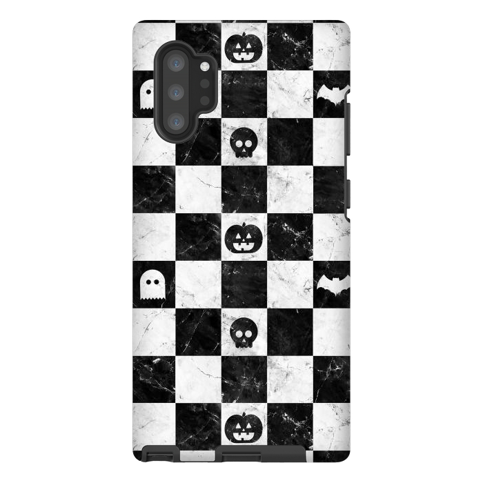 Galaxy Note 10 plus StrongFit Halloween checkered pattern - marble spooky monsters checks by Oana 