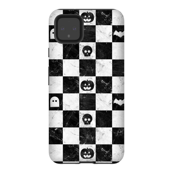 Pixel 4XL StrongFit Halloween checkered pattern - marble spooky monsters checks by Oana 