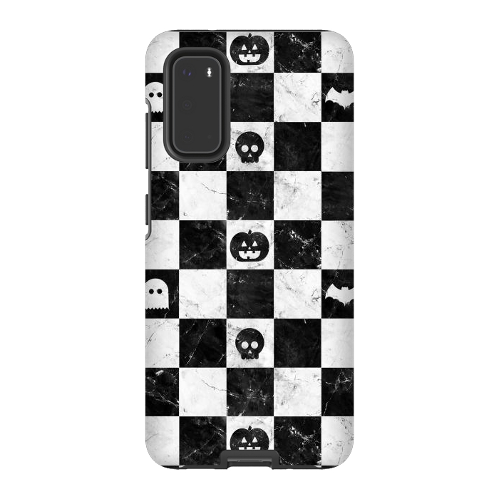 Galaxy S20 StrongFit Halloween checkered pattern - marble spooky monsters checks by Oana 