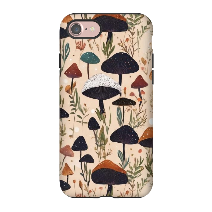 iPhone 7 StrongFit Mushrooms pattern - mushrooms and leaves cottagecore illustration by Oana 
