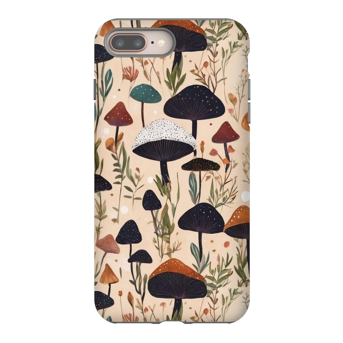 iPhone 7 plus StrongFit Mushrooms pattern - mushrooms and leaves cottagecore illustration by Oana 