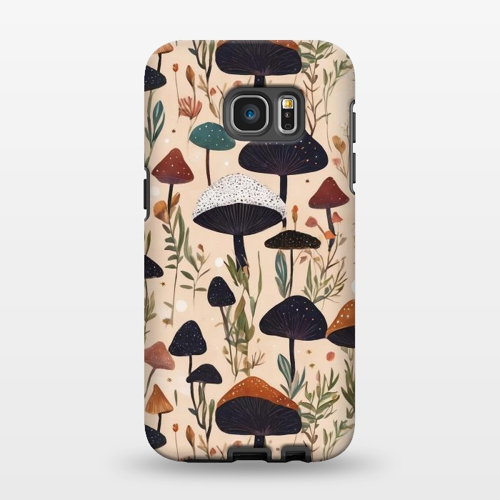 Galaxy S7 EDGE StrongFit Mushrooms pattern - mushrooms and leaves cottagecore illustration by Oana 
