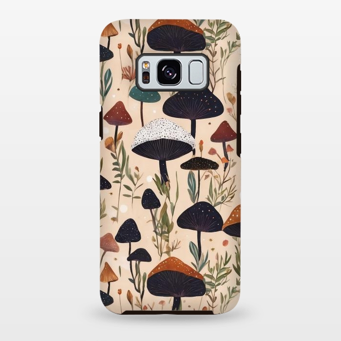 Galaxy S8 plus StrongFit Mushrooms pattern - mushrooms and leaves cottagecore illustration by Oana 