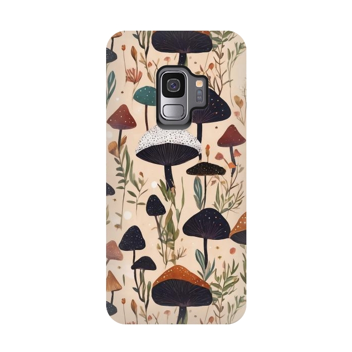 Galaxy S9 StrongFit Mushrooms pattern - mushrooms and leaves cottagecore illustration by Oana 