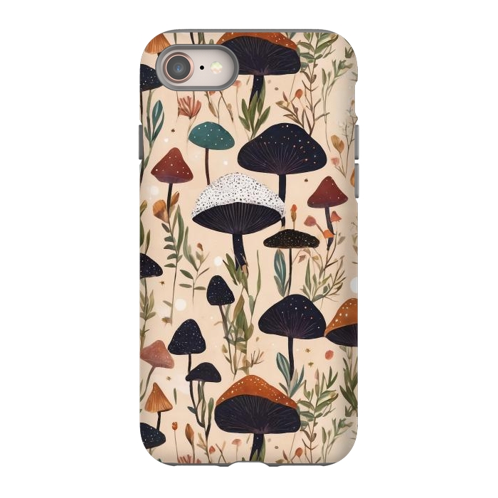 iPhone 8 StrongFit Mushrooms pattern - mushrooms and leaves cottagecore illustration by Oana 