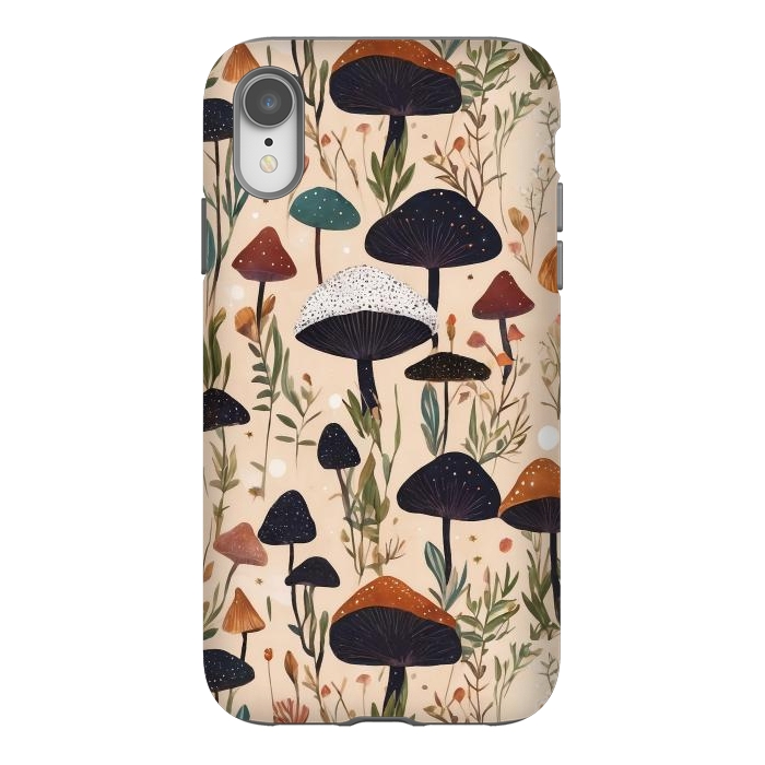 iPhone Xr StrongFit Mushrooms pattern - mushrooms and leaves cottagecore illustration by Oana 