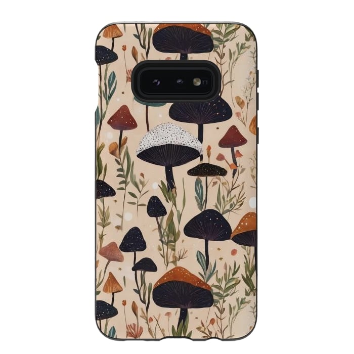 Galaxy S10e StrongFit Mushrooms pattern - mushrooms and leaves cottagecore illustration by Oana 