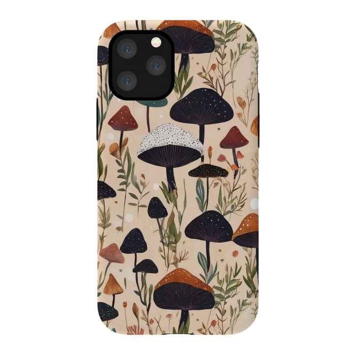 iPhone 11 Pro StrongFit Mushrooms pattern - mushrooms and leaves cottagecore illustration by Oana 