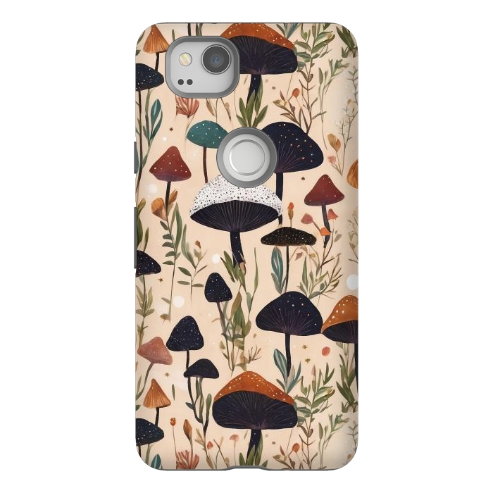 Pixel 2 StrongFit Mushrooms pattern - mushrooms and leaves cottagecore illustration by Oana 