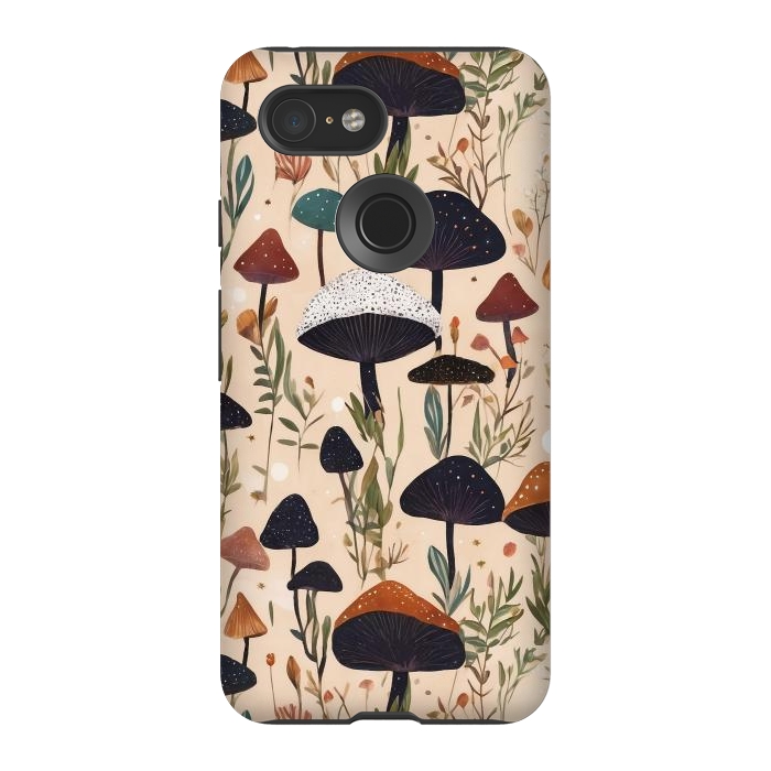 Pixel 3 StrongFit Mushrooms pattern - mushrooms and leaves cottagecore illustration by Oana 