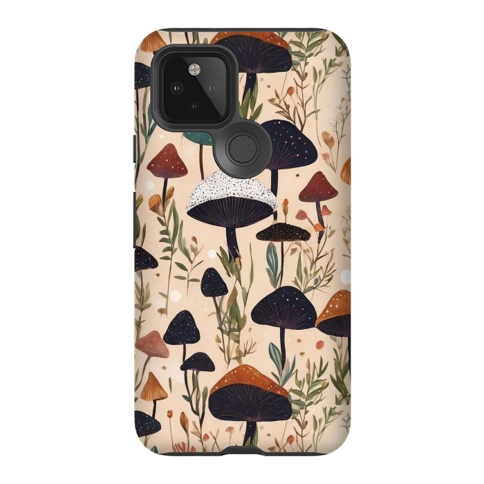 Pixel 5 StrongFit Mushrooms pattern - mushrooms and leaves cottagecore illustration by Oana 