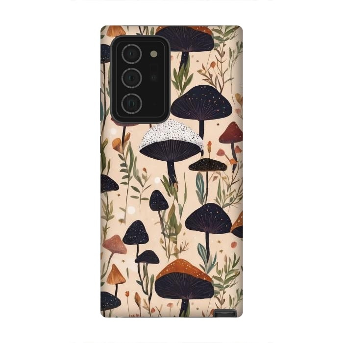 Galaxy Note 20 Ultra StrongFit Mushrooms pattern - mushrooms and leaves cottagecore illustration by Oana 