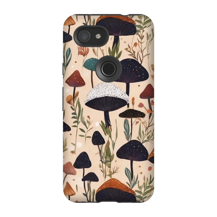 Pixel 3A StrongFit Mushrooms pattern - mushrooms and leaves cottagecore illustration by Oana 