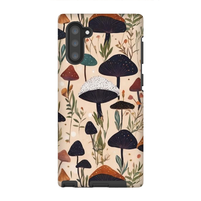 Galaxy Note 10 StrongFit Mushrooms pattern - mushrooms and leaves cottagecore illustration by Oana 