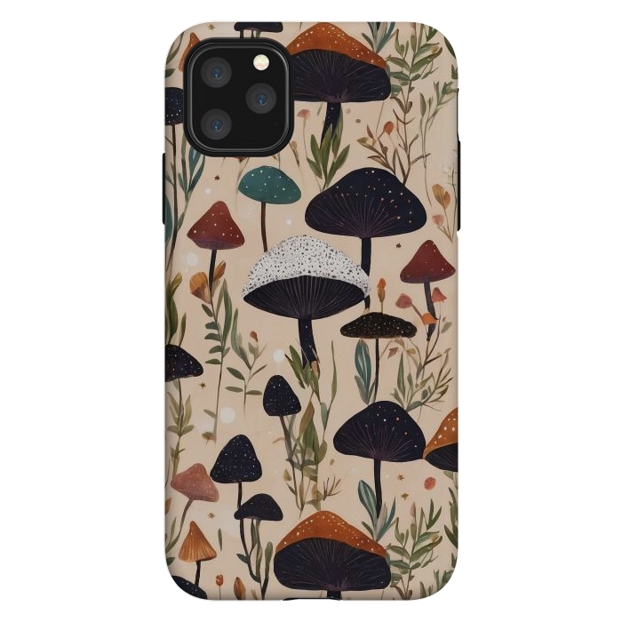 iPhone 11 Pro Max StrongFit Mushrooms pattern - mushrooms and leaves cottagecore illustration by Oana 