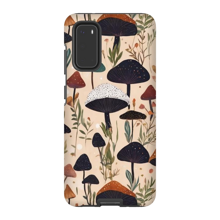 Galaxy S20 StrongFit Mushrooms pattern - mushrooms and leaves cottagecore illustration by Oana 