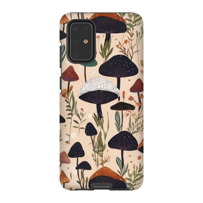 Galaxy S20 Plus StrongFit Mushrooms pattern - mushrooms and leaves cottagecore illustration by Oana 