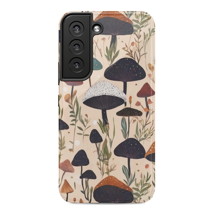 Galaxy S22 StrongFit Mushrooms pattern - mushrooms and leaves cottagecore illustration by Oana 
