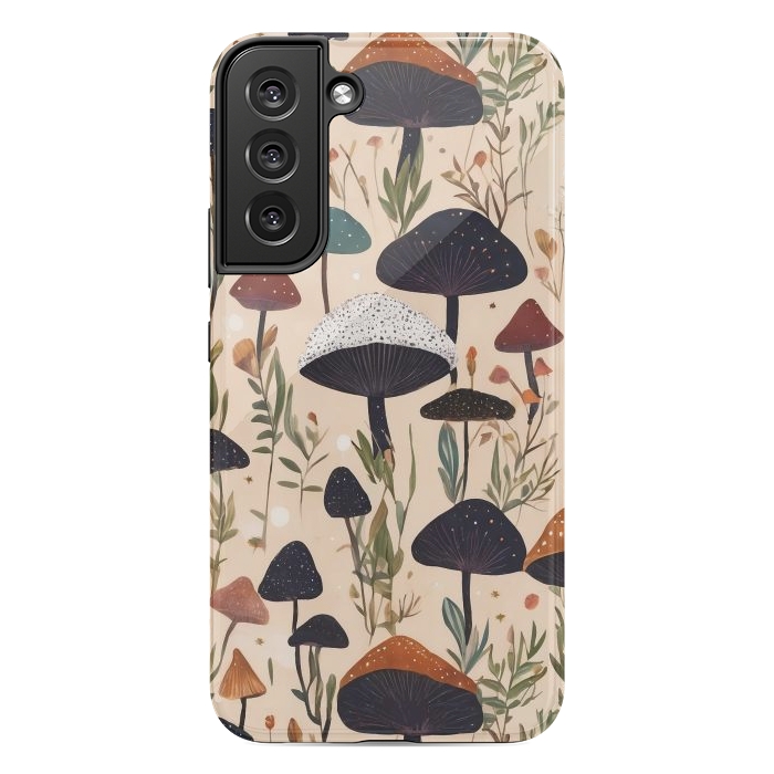 Galaxy S22 plus StrongFit Mushrooms pattern - mushrooms and leaves cottagecore illustration by Oana 
