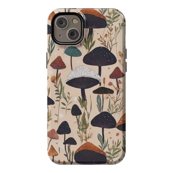 iPhone 14 Plus StrongFit Mushrooms pattern - mushrooms and leaves cottagecore illustration by Oana 