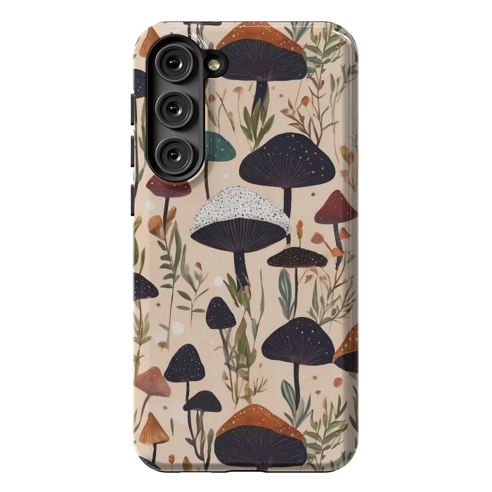Galaxy S23 Plus StrongFit Mushrooms pattern - mushrooms and leaves cottagecore illustration by Oana 