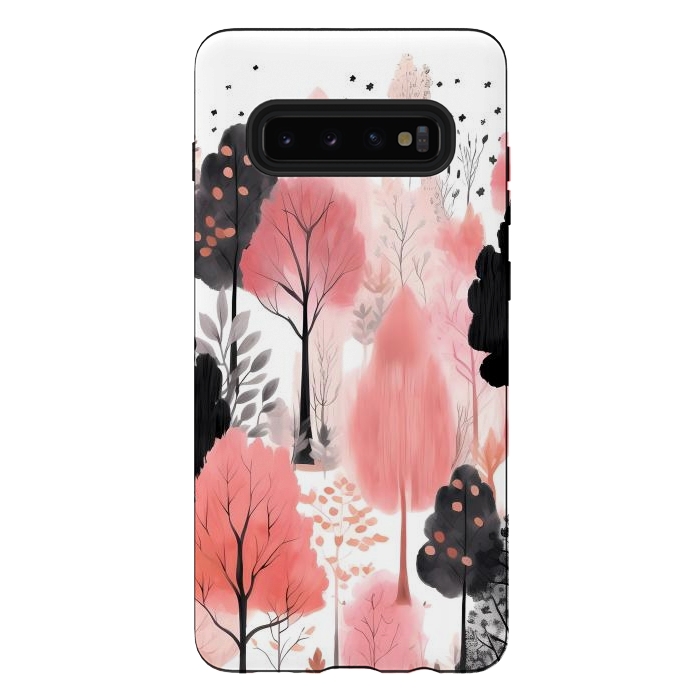 Galaxy S10 plus StrongFit Watercolor pink trees by haroulita