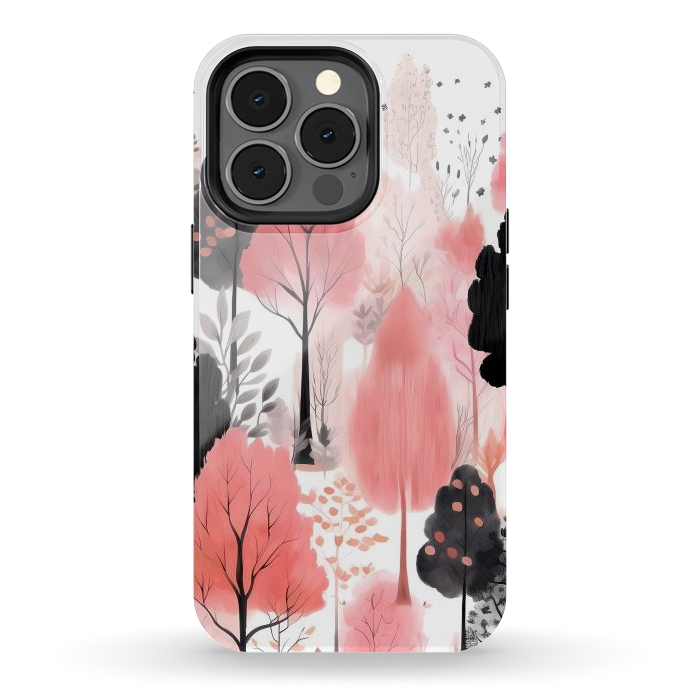 iPhone 13 pro StrongFit Watercolor pink trees by haroulita