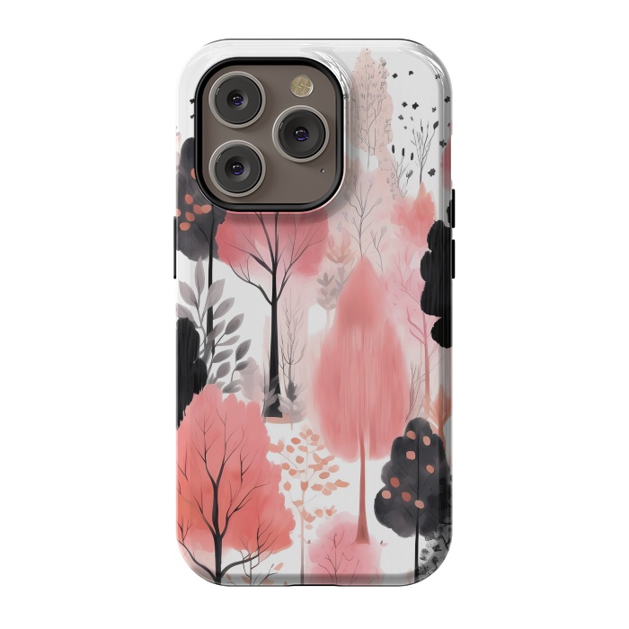 iPhone 14 Pro StrongFit Watercolor pink trees by haroulita