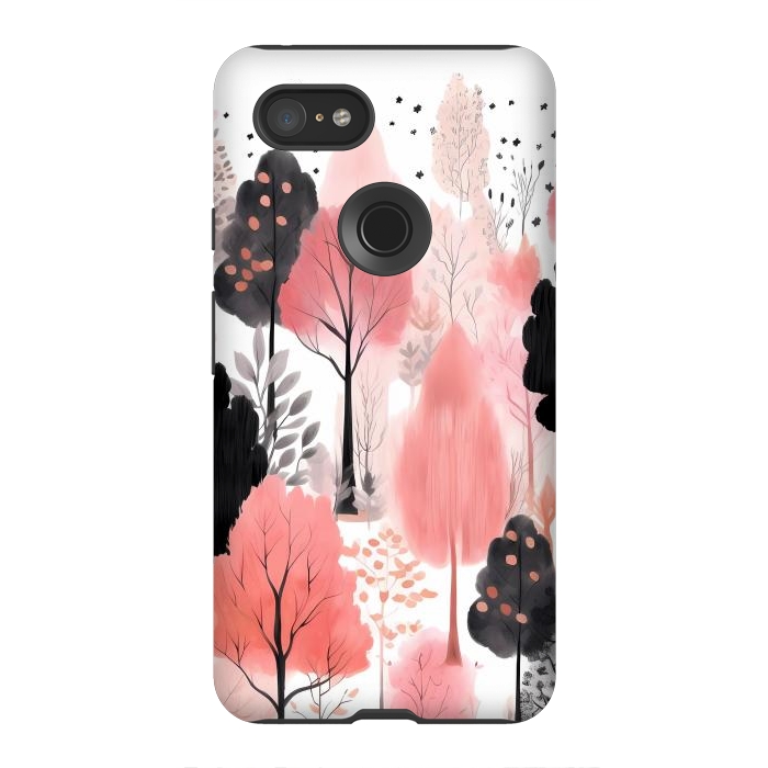 Pixel 3XL StrongFit Watercolor pink trees by haroulita