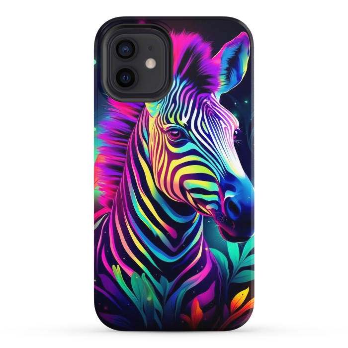 iPhone 12 StrongFit colorful zebra by haroulita