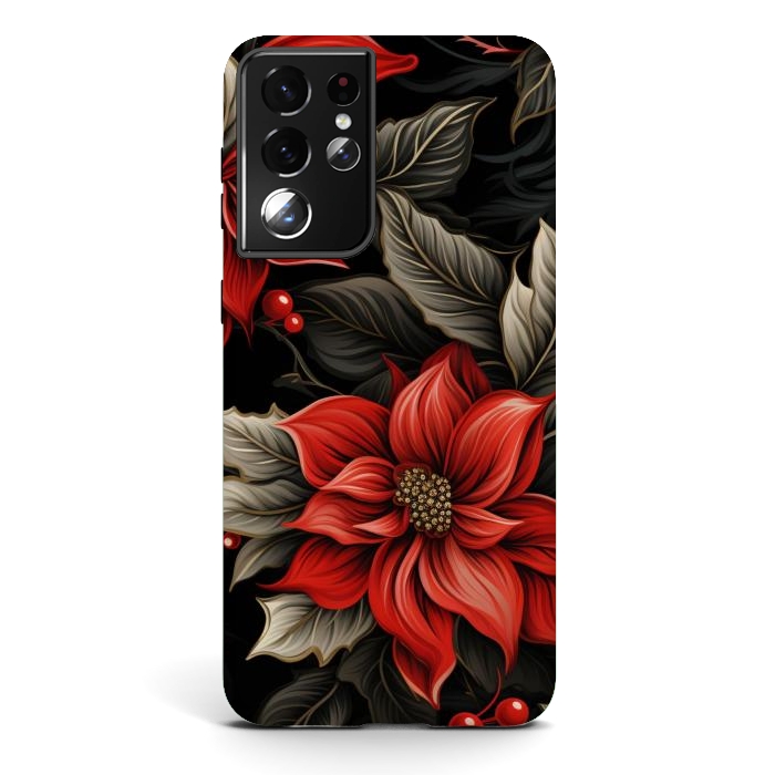 Galaxy S21 ultra StrongFit Christmas Poinsettia flowers by haroulita