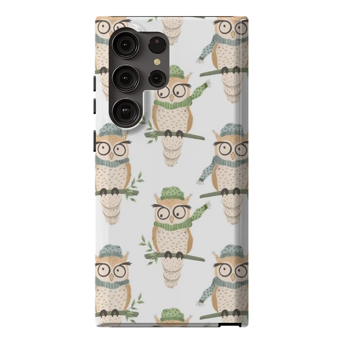 Galaxy S23 Ultra StrongFit Quirky Winter Owls by Tiny Thistle Studio