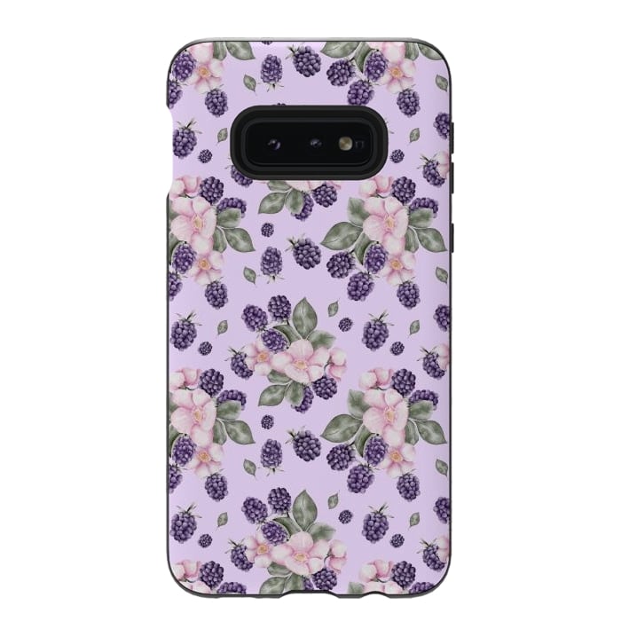 Galaxy S10e StrongFit Berries and flowers, light purple by Flowery Stories