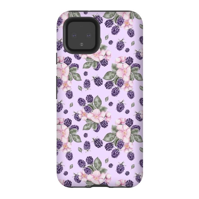 Pixel 4 StrongFit Berries and flowers, light purple by Flowery Stories