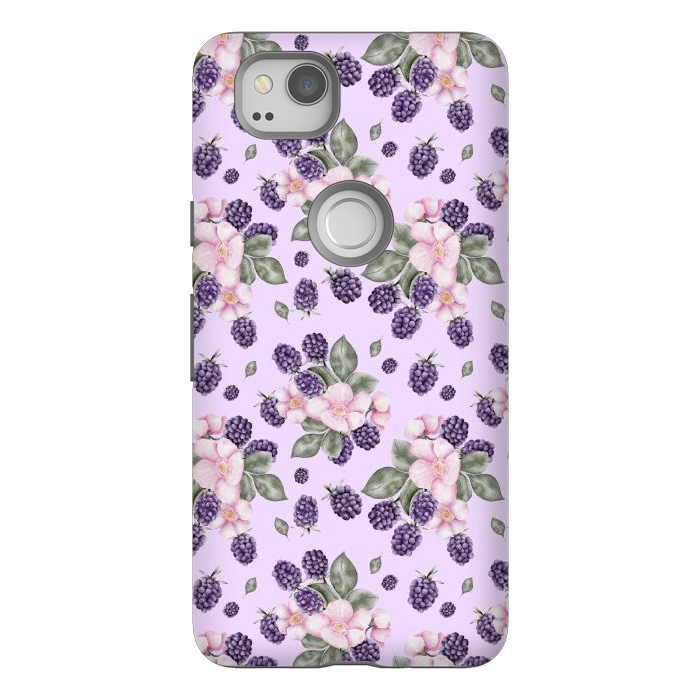 Pixel 2 StrongFit Berries and flowers, light purple by Flowery Stories