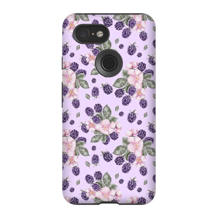 Pixel 3 StrongFit Berries and flowers, light purple by Flowery Stories