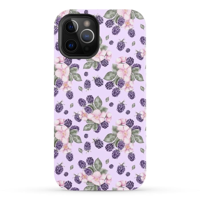 iPhone 12 Pro StrongFit Berries and flowers, light purple by Flowery Stories