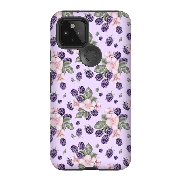 Pixel 5 StrongFit Berries and flowers, light purple by Flowery Stories