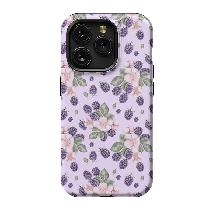 iPhone 15 Pro StrongFit Berries and flowers, light purple by Flowery Stories