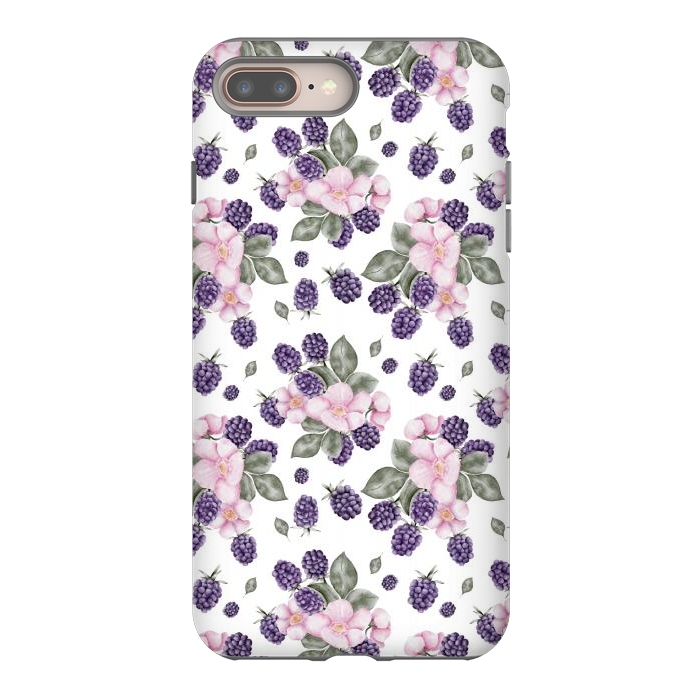 iPhone 7 plus StrongFit Berries and flowers, white by Flowery Stories
