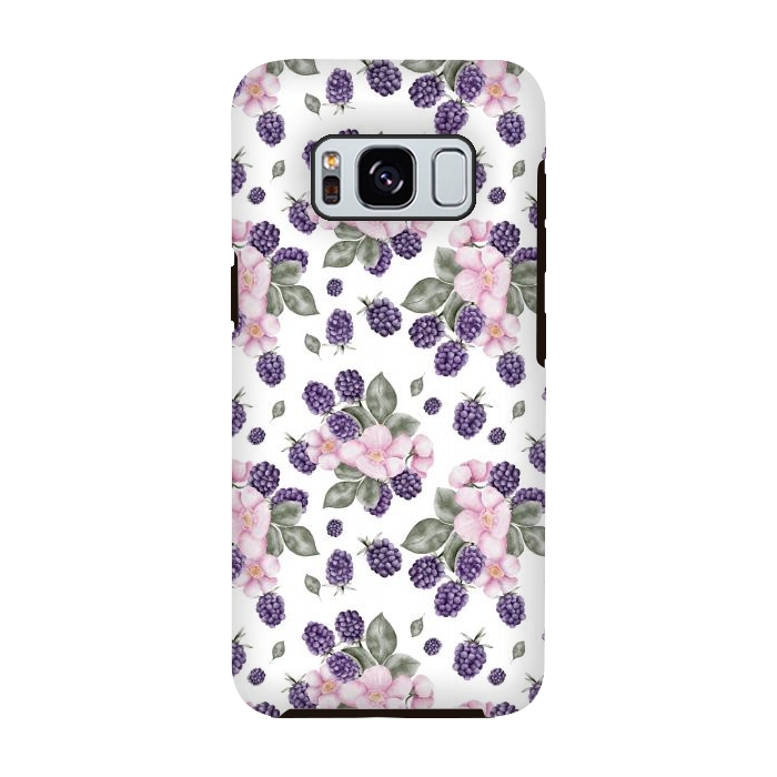 Galaxy S8 StrongFit Berries and flowers, white by Flowery Stories