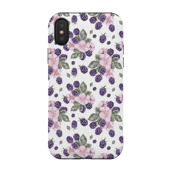 iPhone Xs / X StrongFit Berries and flowers, white by Flowery Stories