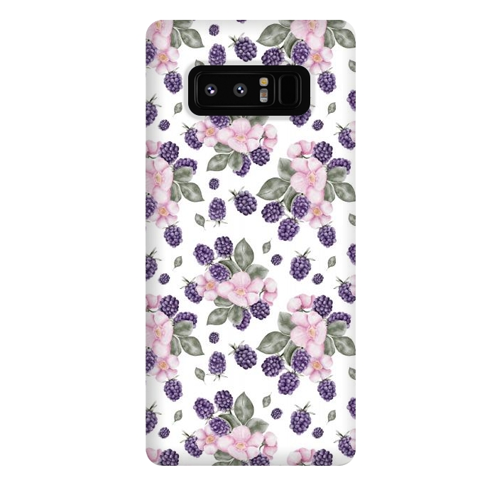 Galaxy Note 8 StrongFit Berries and flowers, white by Flowery Stories