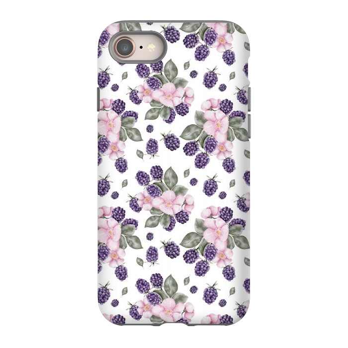 iPhone 8 StrongFit Berries and flowers, white by Flowery Stories