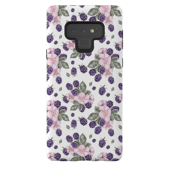 Galaxy Note 9 StrongFit Berries and flowers, white by Flowery Stories
