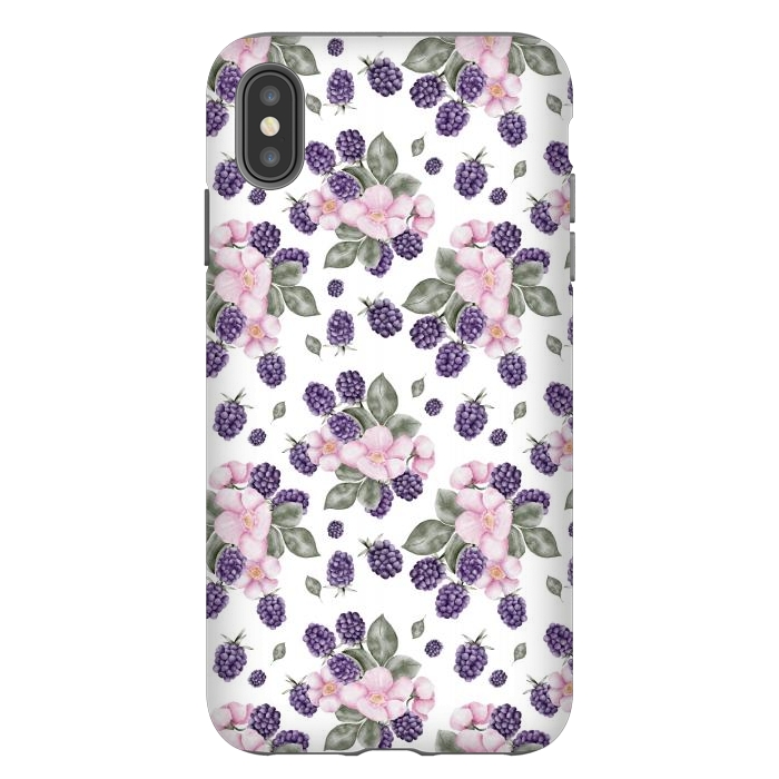 iPhone Xs Max StrongFit Berries and flowers, white by Flowery Stories
