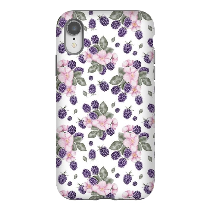 iPhone Xr StrongFit Berries and flowers, white by Flowery Stories