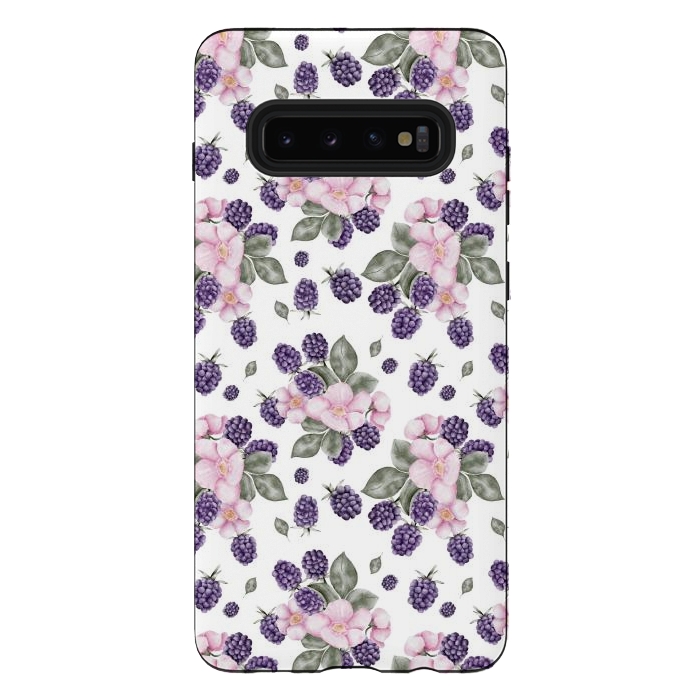 Galaxy S10 plus StrongFit Berries and flowers, white by Flowery Stories