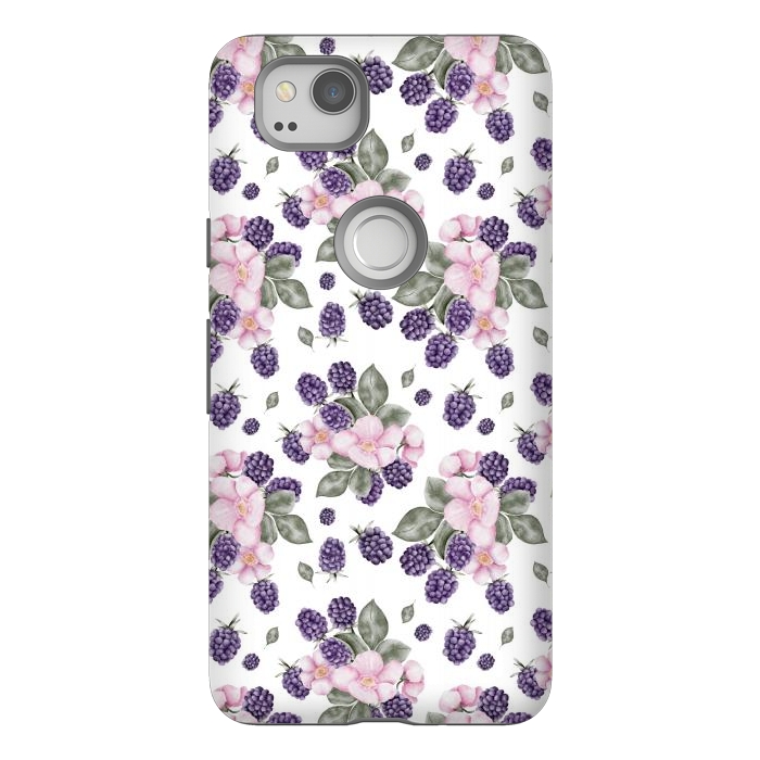 Pixel 2 StrongFit Berries and flowers, white by Flowery Stories